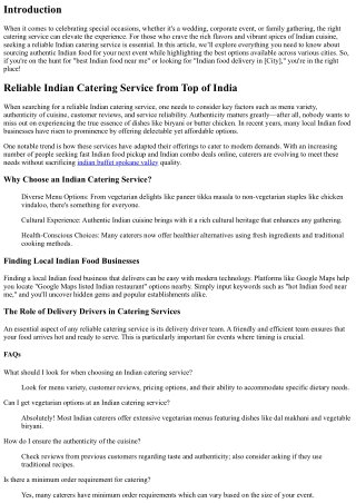 Reliable Indian Catering Service from Top of India