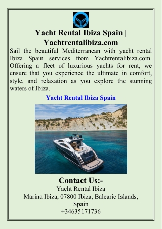Yacht Rental Ibiza Spain  Yachtrentalibiza.com