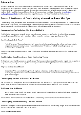 Proven Effectiveness of Coolsculpting at American Laser Med Spa