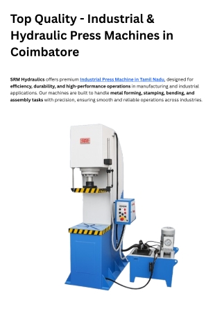 Industrial Press Machine in Tamil Nadu | Industrial Press