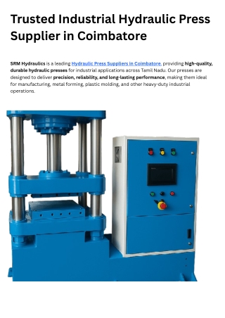 Hydraulic Press Suppliers in Coimbatore | Hydraulic Press Tamil Nadu