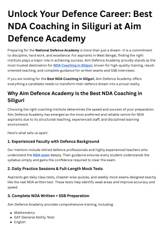 Unlock Your Defence Career Best NDA Coaching in Siliguri at Aim Defence Academy