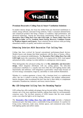 Premium Decorative Ceiling Fans & Smart Ventilation Solutions