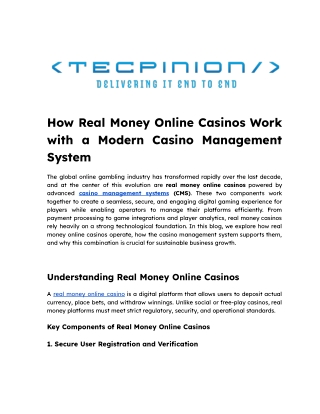 How Real Money Online Casinos Work with a Modern Casino Management System