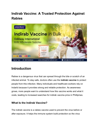 Indirab Vaccine: A Trusted Protection Against Rabies