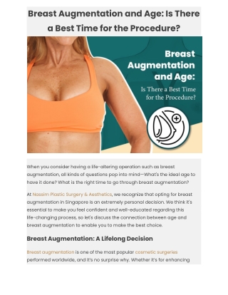 Breast Augmentation and Age: Is There a Best Time for the Procedure?