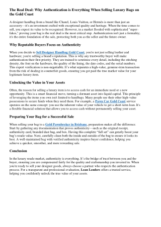 The Real Deal Why Authentication is Everything When Selling Luxury Bags on the Gold Coast