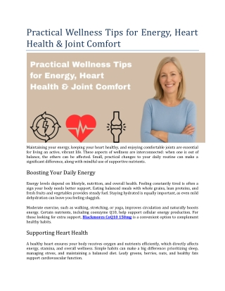 Practical Wellness Tips for Energy, Heart Health & Joint Comfort