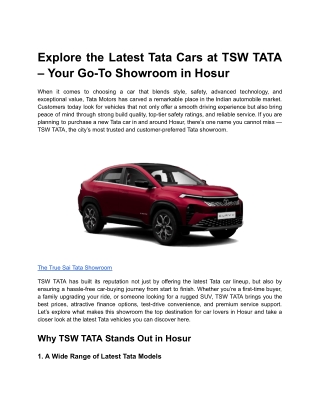 Explore the Latest Tata Cars at TSW TATA – Your Go-To Showroom in Hosur