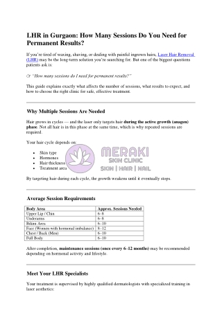 LHR in Gurgaon- How Many Sessions Do You Need for Permanent Results