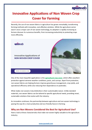 Innovative Applications of Non Woven Crop Cover for Farming