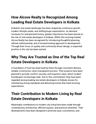 How Alcove Realty Is Recognized Among Leading Real Estate Developers in Kolkata