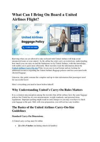 United Airlines Carry-On Size Guide  1-855-547-0830