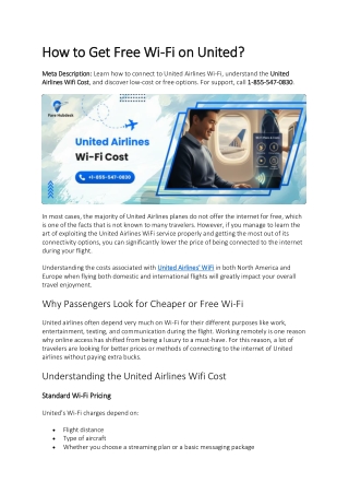 United Airlines WiFi Cost Guide  1-855-547-0830