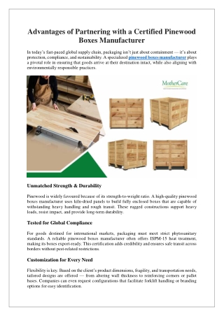 Advantages of Partnering with a Certified Pinewood Boxes Manufacturer