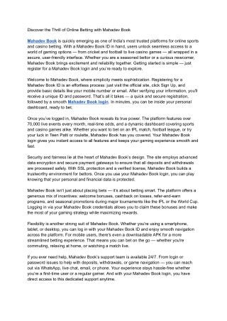 Discover the Thrill of Online Betting with Mahadev Book