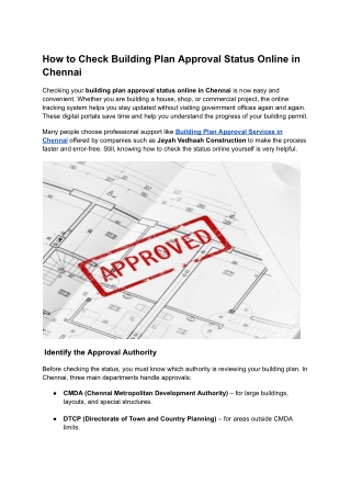 How to Check Building Plan Approval Status Online in Chennai