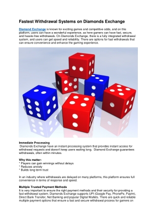 Fastest Withdrawal Systems on Diamonds Exchange