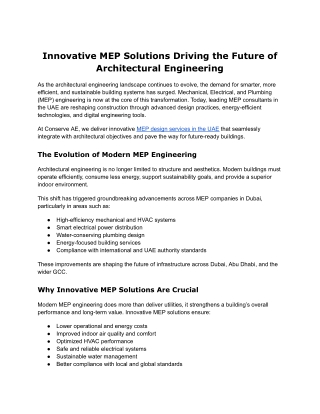 Future-Driven Architectural Engineering Through Intelligent MEP Systems