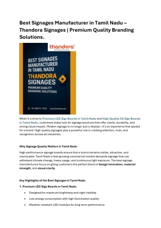 Best Signages Manufacturer in Tamil Nadu Thandora Signages  Premium Quality Branding Solutions