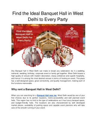 Top Banquet Halls in West Delhi for Every Celebration