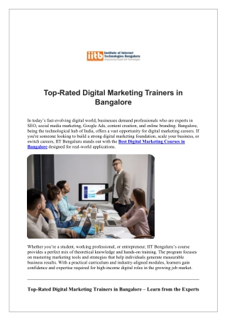Top Rated Digital Marketing Trainers in Bangalore