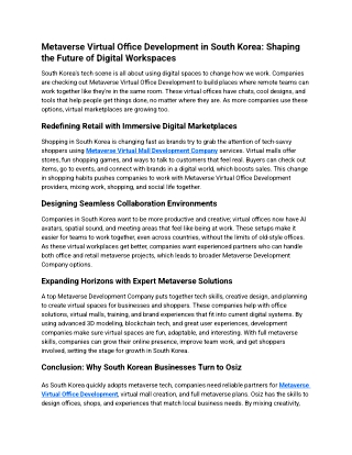 Metaverse Virtual Office Development in South Korea_ Shaping the Future of Digital Workspaces