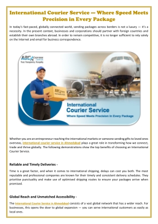 International Courier Service — Where Speed Meets Precision in Every Package
