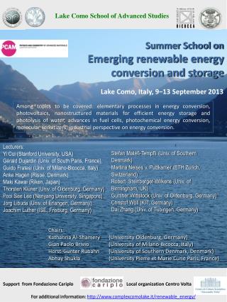 Summer School on Emerging renewable energy conversion and storage