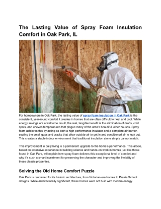 The Lasting Value of Spray Foam Insulation Comfort in Oak Park, IL