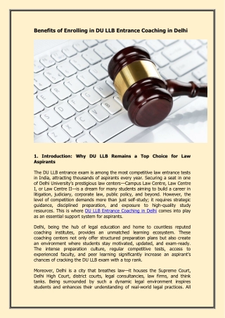 Benefits of Enrolling in DU LLB Entrance Coaching in Delhi