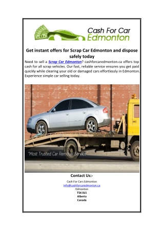 Get instant offers for Scrap Car Edmonton and dispose safely today