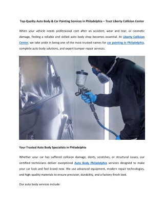 Top-Quality Auto Body  Car Painting Services in Philadelphia – Trust Liberty Collision Center