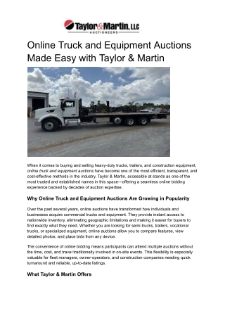 Online Truck and Equipment Auctions Made Easy with Taylor & Martin