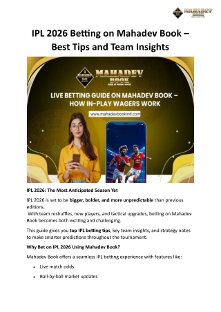 IPL 2026 Betting on Mahadev Book – Best Tips and Team Insights