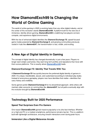 How DiamondExch99 Is Changing the World of Online Gaming (1)
