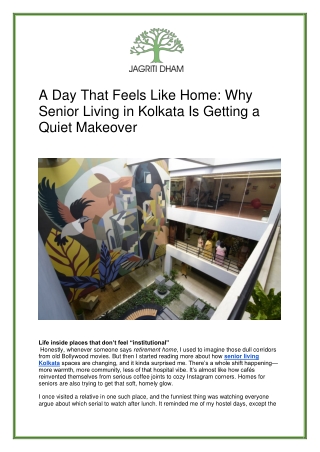 Senior Living in Kolkata | Best Senior Citizen Home – Jagriti Dham