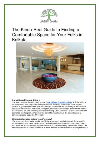 Best Old Age Home in Kolkata | Trusted & Premium Elder Care