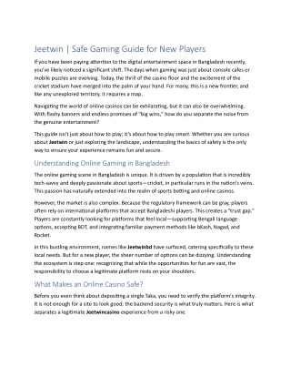 Jeetwin | Safe Gaming Guide for New Players