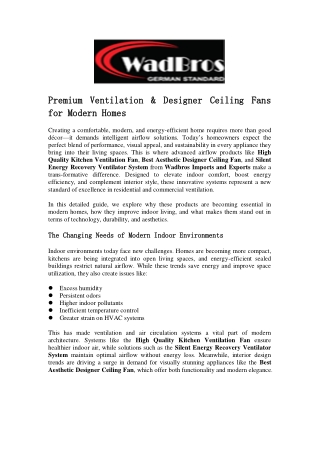 Premium Ventilation & Designer Ceiling Fans for Modern Homes