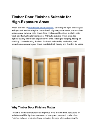 Timber Door Finishes Suitable for High-Exposure Areas