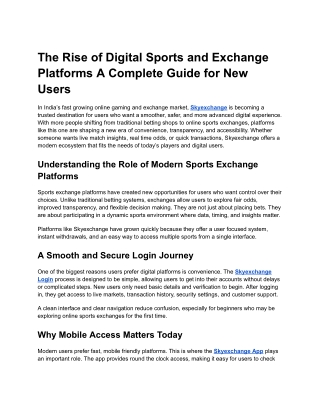 The Rise of Digital Sports and Exchange Platforms A Complete Guide for New Users
