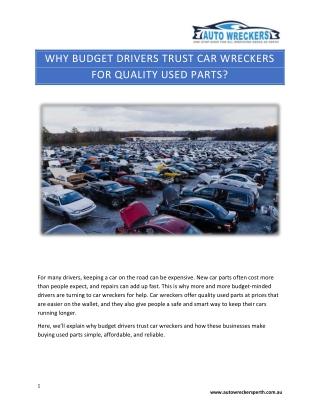 Why Budget Drivers Trust Car Wreckers for Quality Used Parts?