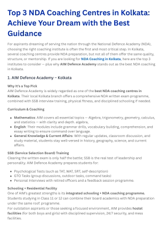 Top 3 NDA Coaching Centres in Kolkata Achieve Your Dream with the Best Guidance