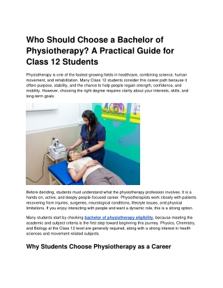 Who Should Choose a Bachelor of Physiotherapy? A Practical Guide for Class 12 St