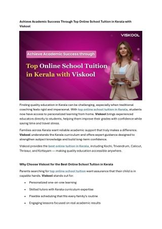 Achieve Academic Success Through Top Online School Tuition in Kerala with Viskool