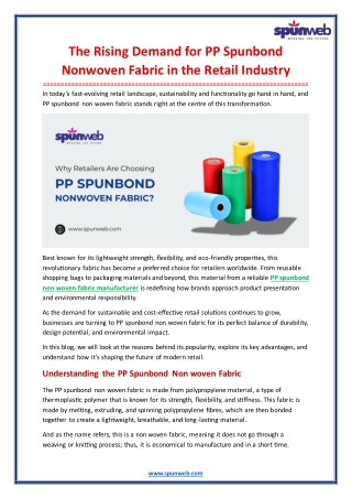 The Rising Demand for PP Spunbond Nonwoven Fabric in the Retail Industry