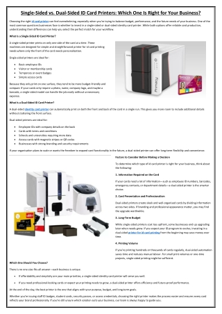 Single-Sided vs. Dual-Sided ID Card Printers Which One Is Right for Your Business