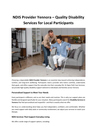 NDIS Provider Yennora – Quality Disability Services for Local Participants