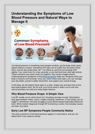 Key Symptoms of Low Blood Pressure You Must Pay Attention To